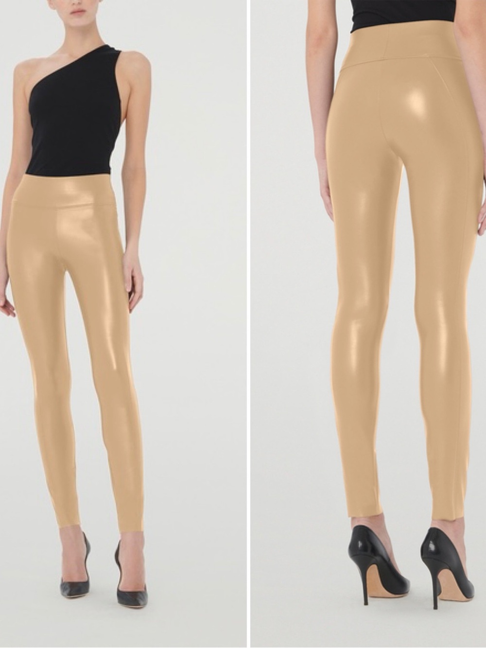 Wolford Edie Shaping Vegan Faux Leather Cream Beige Leggings 38 M US 8 $470